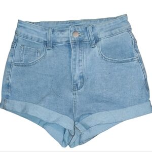 Women's Light Blue Denim Jean Shorts Rolled Cuffs Distressed Size XS
